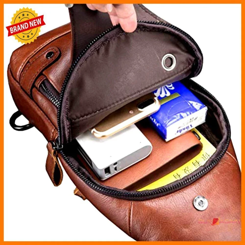 Genuine Leather Sling Backpack Daypack with USB Port for Outdoor Travel